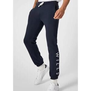 Jack Wills Mens Logo Joggers Navy Blue Fleece Elastic Waist Drawstring Small